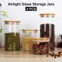 4 Pcs Glass Storage Jar, Kitchen Food Airtight Containers with Bamboo Lid and Silicone Washer Glass Preservation Jar, 550ML, 900ML, 1200ML, 1600ML