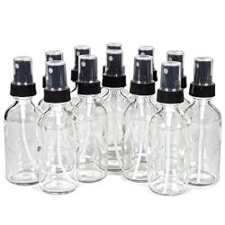 Vivaplex, 12, Clear, 2 oz Glass Bottles, with Black Fine Mist Sprayers