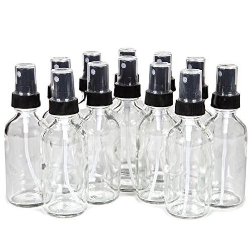 Vivaplex, 12, Clear, 2 oz Glass Bottles, with Black Fine Mist Sprayers