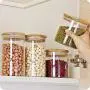 Kitchen Food Storage Jar Airtight Food Storage Kitchen Glass Jar Moisture-Proof Home Multi-Purpose Jam Bottle Cruet Creative Bamboo Cover Glass Moisture-Proof Sealing Pot