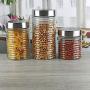 Circleware 68224 Ring-a-Ling Glass Canisters with Stainless Hermetic Airtight Top Lids, 3-Piece Set, Kitchen Glassware Food Preserving Coffee, Sugar, Tea, Cereal Containers 28 oz, 42 oz, 57 oz Hoops