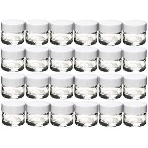 Premium Vials, 24 pcs, Glass Concentrate Jars with White Lids - Air Tight Medical Marijuana Cannabis Concentrate Containers (White Caps)