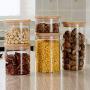 Yl Ly Glass Sealed Cans Oak Cover Coffee Beans Snacks Dried Fruit Candy Storage Tank Storage Bottle Sand 550Ml Fm581 (Trapezoidal)