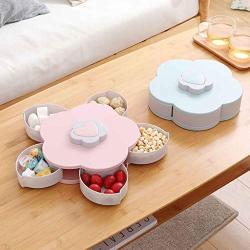 Snack Box | Rotating Bloom Flower Design Love Shape Candy Food Storage Box Jewelry Organizer 5-Compartment - BPA Free - Freezer and Dishwasher Safe????? (Pink)