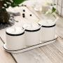 White Ceramic Sugar Bowls Condiment Pots Spice Jars Seasoning Box Set with Lid Spoon and Tray-Sets of 3