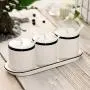 White Ceramic Sugar Bowls Condiment Pots Spice Jars Seasoning Box Set with Lid Spoon and Tray-Sets of 3