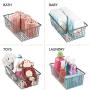 mDesign Modern Farmhouse Metal Wire Storage Organizer Bin Basket with Handles for Kitchen Cabinets, Pantry, Closets, Bedrooms, Bathrooms - 16.25" Long, 4 Pack - Graphite Gray