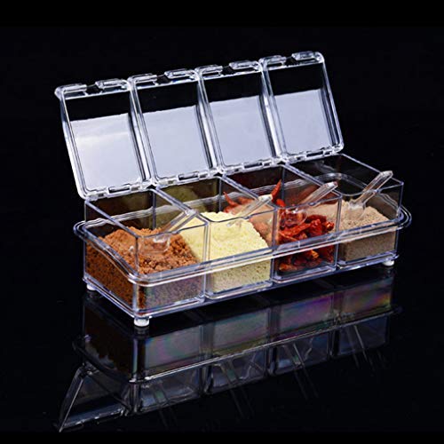 Dsxnklnd 4 in 1 Clear Condiment Jar Seasoning Rack Spice Pots Box Storage Containe with Lid and Spoon