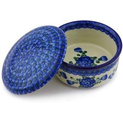 Polish Pottery Jar with Lid 5-inch Blue Poppies made by Ceramika Artystyczna