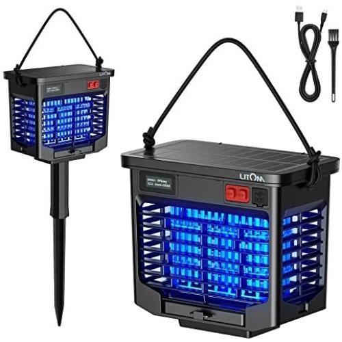 LITOM Solar Bug Zapper Outdoor, Solar-Powered & USB Charge with LCD Display, Indoor Electric UV Insect Catcher & Solar Killer Mosquito Zappers for Home, Deck, Garden, Patio, Yard, Camping, Flowerbeds LITOM Solar Bug Zapper Outdoor, Solar-Powered & USB Charge with LCD Display, Indoor Electric UV Insect Catcher & Solar Killer Mosquito Zappers for Home, Deck, Garden, Patio, Yard, Camping, Flowerbeds