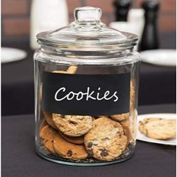 Premium Quality Glass Biscuit Jar with Air-tight lid for Preserving Dry Food, Cookies, Candies, Snacks and More, Clear Round Storage Container, with Customizable Chalkboard, 130 Ounces