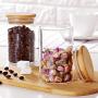 Bamboo Flower Tea Jar Moisture Proof Grains Storage Glass Canister Food Storage Bottle,L