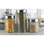 Circleware 68224 Ring-a-Ling Glass Canisters with Stainless Hermetic Airtight Top Lids, 3-Piece Set, Kitchen Glassware Food Preserving Coffee, Sugar, Tea, Cereal Containers 28 oz, 42 oz, 57 oz Hoops