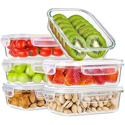 Bayco Glass Meal Prep Containers, [6 Pack, 22oz | 2.7cups] Glass Food Storage Containers with Lids, Airtight Glass Bento Boxes, BPA Free & FDA Approved & Leak Proof (6 lids & 6 Containers)
