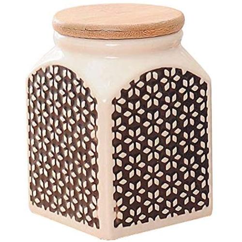 FUYU Ceramic Food Sealed Storage Tank with Bamboo Lid Seasoning Jars Snack Tank