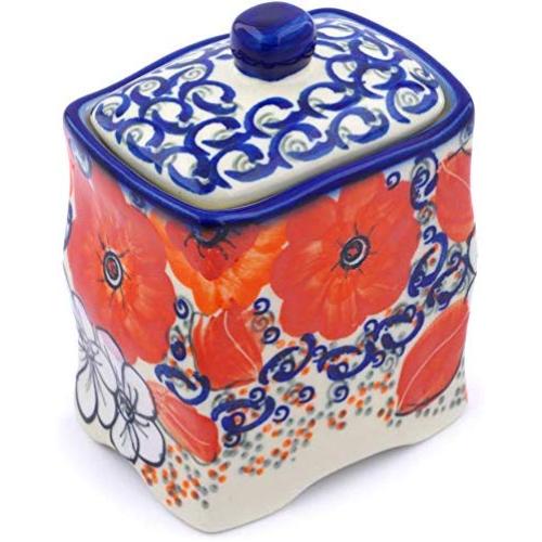 Polish Pottery 4?-inch Jar with Lid (Poppy Passion Theme) Signature UNIKAT + Certificate of Authenticity