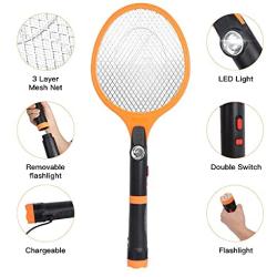 Bug Zapper, Powerful Mosquito Killer Racket, USB Rechargeable Electric Fly Swatter for Home, Outdoor, Super-Bright LED Light to Zap in The Dark - Safe to Touch