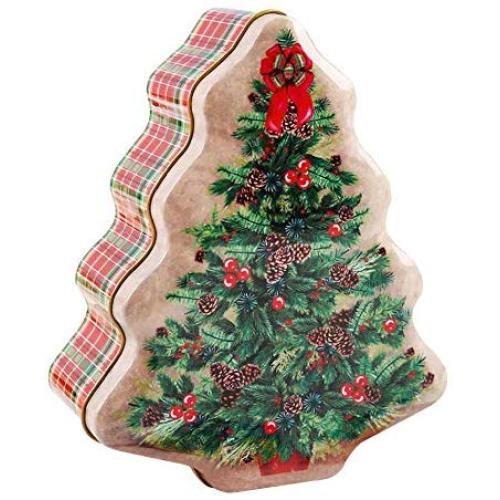 Tinplate Candy Box Christmas Tree Shape Childern Gift Storage Case Metal Tin Creative Christmas Candy Jar Retro Snack Organizer 18x15x6.5cm