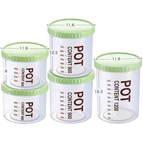 Plastic Storage Jars Airtight With Non-Slip Top Cover,Stackable Food Storage Containers With Scale,Cereal Storage Containers Set,Multifunction,Good Sealing,Green-700MLx2+900MLx2+1200ML