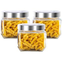 HOUSIYU Sealed Cans, Food Storage Transparent Glass Jars, Moisture-Proof and Dustproof, Large-Capacity for Milk Powder Pasta Tea Honey Pot, Square,800+800+800ml