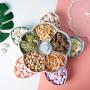 JUSTDOLIFE Snack Serving Tray Double-Layer Flower Fruit Plate Divided Serving Tray with Lid