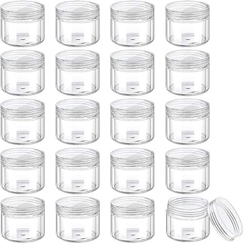 20 Pieces Round Pot Jars Plastic Cosmetic Containers Set with Lid for Liquid Creams Sample, 20 ml/ 0.7 oz (Clear Lid)