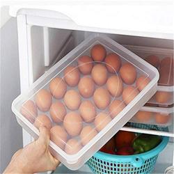 HENWERD Eggs Storage Container for Refrigerator,Single Layer Refrigerator Food Dumplings Airtight Storage Container (White,31x23.5x8cm)