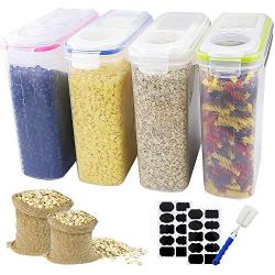 BAKHUK Cereal Storage Container - Large Sealed Cans 4L (136oz) in 4 Colors, with Stickers and Brushes, for Cereals, Flour, Coffee, Pet Food, etc.