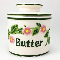 Butter Bell Keeper L Tremain Ceramic Crock Cafe Keeper Flowers Pink Green
