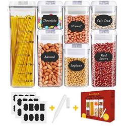 Airtight Food Storage Containers，MASSUGAR 7 Piece Food Storage Container + 24 Chalkboard Labels & Chalk Marker - Organization Containers for Kitchen Food Grade Durable BPA Free Cereal Containers