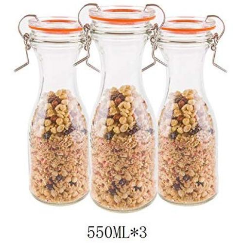 Yl Ly Glass Bottle Sealed Jar Passion Fruit Honey Lemon Transparent Jar Household Grain Storage Tank Double Buckle Waist 550Ml+550Ml+550Ml