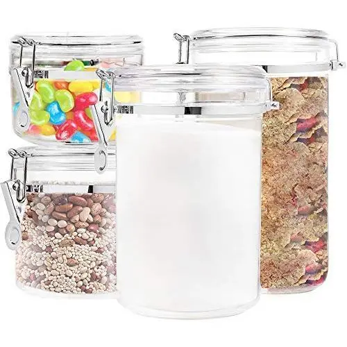 Set von 4 luftdichte Behälter mit Deckeln für Mehl, Cerealien, Kaffee, Reis – Acryl, Kunststoff, Klar Glas – luftdichte Behälter für die Küche