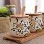 Kitchen seasoning box/Ceramic Condiment Storage Container with Pallet Salt jar Three-Piece Set