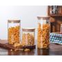 1Pc Glass Food Storage Bottle Bamboo Cover Sealed Grains Nuts Tank Can Kitchen Sorting Food Storage Box Container Jm 004,65X180Mm