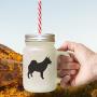 Yellow Norwegian Buhund Silhouette Frosted Glass Mason Jar With Straw