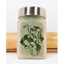 Stash Jar with Harlequin Clown Girl and Gun Design, Airtight, Smell Resistant Herb Storage to Keep Your Stash Fresh