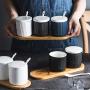 Kitchen seasoning box/Ceramic Condiment Storage Container with Pallet Household Oil Salt Spice Jars Box Three-Piece Set (Color : B)
