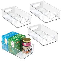 mDesign Kitchen Cabinet and Pantry Storage Organizer Bins - Pack of 4, Shallow, Clear