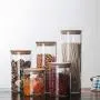 Bouteilles en verre transparentes pour rangement thé café épices bonbons, avec couvercle en bambou, 1800ml 10x25cm Bouteilles en verre transparentes pour rangement thé café épices bonbons, avec couvercle en bambou, 1800ml 10x25cm