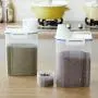 2 Pieces Airtight Rice Storage Containers Grain Bins Cereal Dispenser with Pour Spout + 4 Side Locking Lids & Measuring Cup (White, 2PCS x 1.5L)