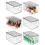 mDesign Plastic Stackable Kitchen Pantry Cabinet, Refrigerator, Freezer Food Storage Bin Box with Handles, Lid - Organizer for Fruit, Yogurt, Snacks, Pasta - 10&quot Long, 6 Pack - Clear/Smoke Gray