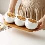 DUDDP Storage Spice lar set Modern Design Porcelain Jar Bamboo Lid,Ceramic Serving Spoon, Bamboo Tray Perfect Canister for Sugar Bowl Serving Tea, Coffee, Spice Best Pottery Cruet Pot for Your Home, K