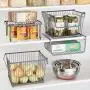 mDesign Moderner Stapelbarer Metall-Aufbewahrungsbehälter mit Henkeln, Offene Vorderseite für Küche, Speisekammer, Schränke, Schlafzimmer, Badezimmer – Groß, 3er-Set – Anthrazitgrau