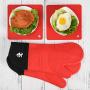 Rodri Essentials Extra Long Professional Silicon Kitchen Oven Mitts with Quilted Liner. (RED)