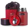 PINKAH Insulated Food Thermos & Meal Container with Collapsible Spoon Stainless-Steel Food Jar Hot and Cold Storage | Soup, Coffee, Water, Liquids | Airtight, Leakproof Seal (Red, 24OZ)