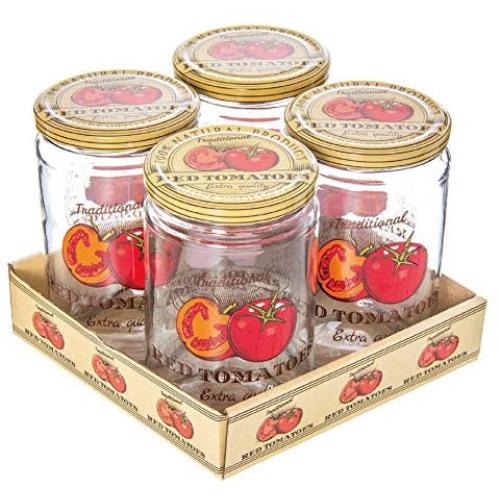 Herevin Tomato Design Glass Jars with Lids - 4 pcs Pack Canning Jars - 22oz (2.75 cups) - Canning Jars for Tomato, Salsa, Vegetables - Great for Gift