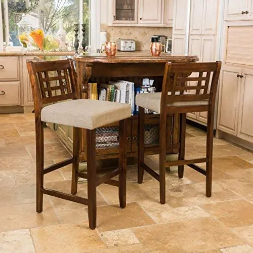 Christopher Knight Home Mackinsey Brown Mahagoni Akazien Barhocker mit Grauer Polsterung
