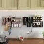 2-Tier Spice Rack Organizer - Kitchen Wall Mount Seasoning Jar Storage Shelf with Knife Utensil Holders Hooks - Higher Rail to Protect Cans Bottles from Falling Out (Black, Rose Gold) 2-Tier Spice Rack Organizer - Kitchen Wall Mount Seasoning Jar Storage Shelf with Knife Utensil Holders Hooks - Higher Rail to Protect Cans Bottles from Falling Out (Black, Rose Gold)
