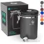 Kaffee Gator Edelstahl Kaffeekanne – Frischer Kaffee und Kaffeemehl länger – Datumsverfolgung, CO2-Freigabeloch und Messlöffel – Groß, Grau