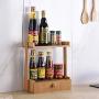 Wood Multifunction Bottle Jars Rack Holder 3 Tier Countertop Storage Organizer Shelf with drawer for Kitchen, Toilet, Dressing table